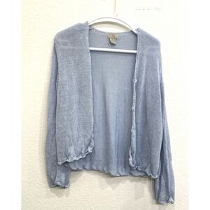 Vintage Sigrid Olsen Sport Cardigan Sweater Women's XL Light Blue Linen Blend